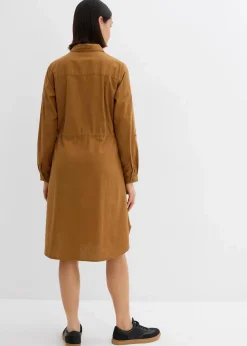 bonprix Kleider|Bekleidung·Pullover & Strickjacken^Hemdblusenkleid aus Leinen-Baumwoll-Mix cognac braun