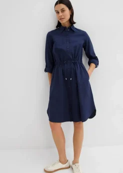 bonprix Kleider|Bekleidung·Pullover & Strickjacken^Hemdblusenkleid aus Leinen-Baumwoll-Mix dunkelblau