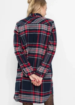 bonprix Bekleidung·Pullover & Strickjacken|Kleider^Hemdblusenkleid aus reiner Baumwolle dunkelblau/rot/weiß kariert