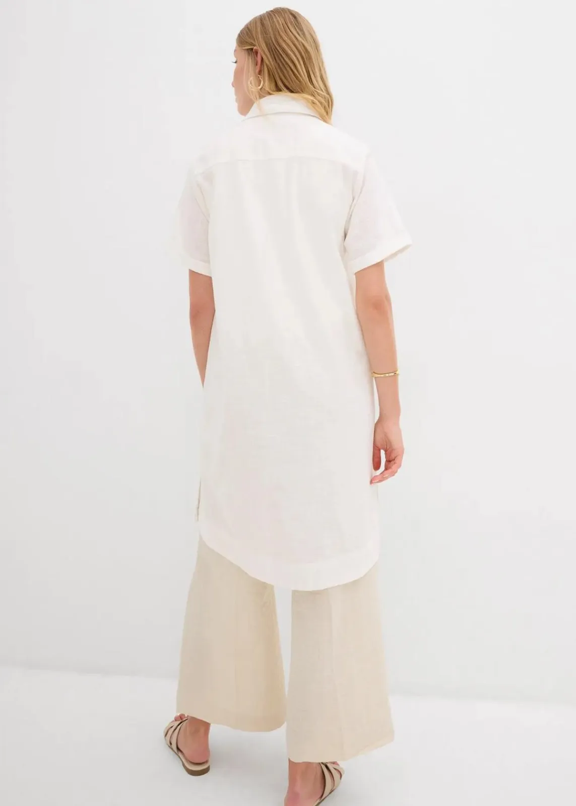 bonprix Kleider|Bekleidung·Pullover & Strickjacken^Hemdblusenkleid aus reiner Baumwolle wollweiß
