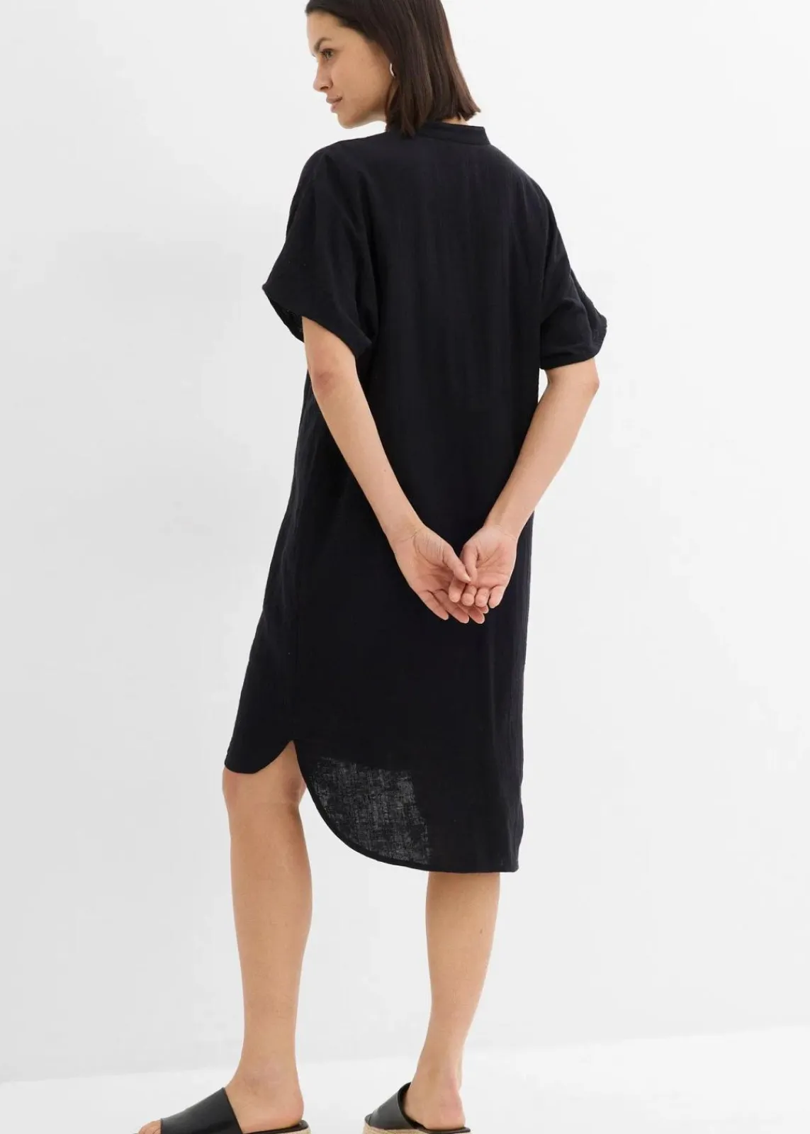 bonprix Bekleidung·Pullover & Strickjacken|Kleider^Hemdblusenkleid aus reiner Baumwolle schwarz