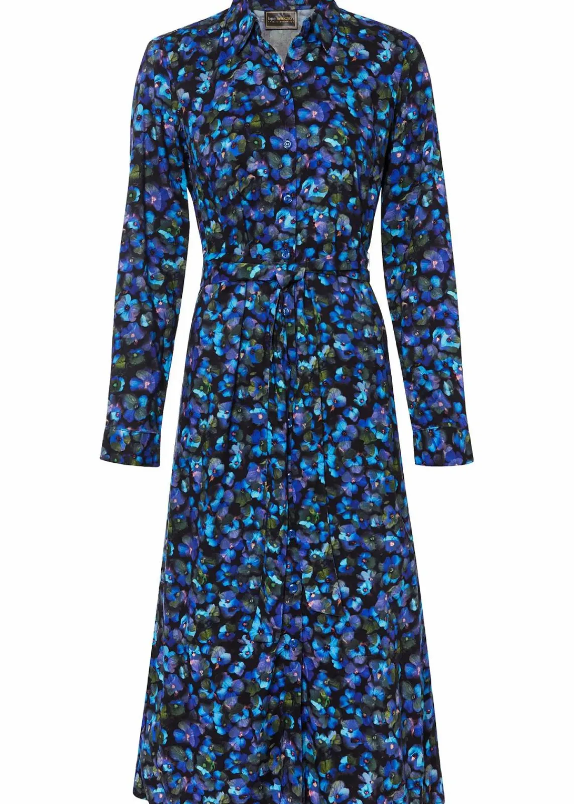 bonprix Bekleidung·Pullover & Strickjacken|Kleider^Hemdblusenkleid aus reiner Viskose blau geblümt