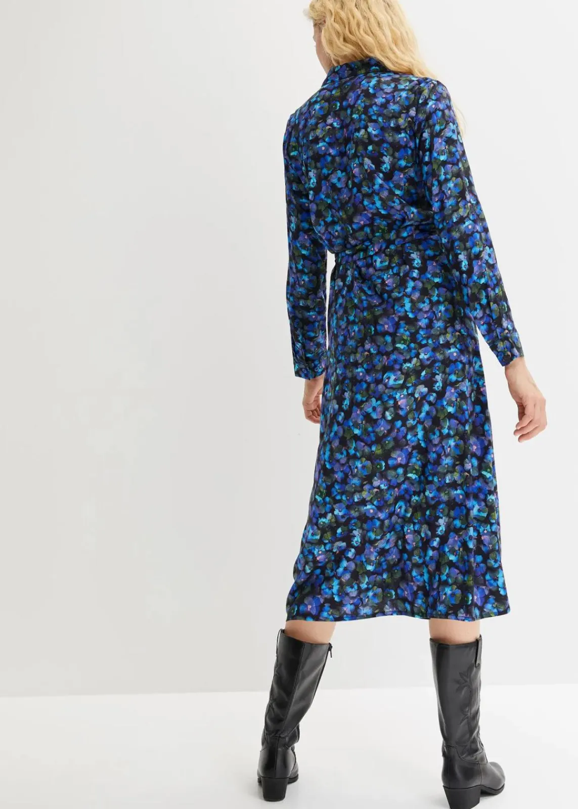 bonprix Bekleidung·Pullover & Strickjacken|Kleider^Hemdblusenkleid aus reiner Viskose blau geblümt
