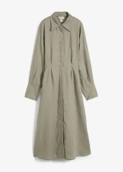 bonprix Bekleidung·Pullover & Strickjacken|Kleider^Hemdblusenkleid aus reinem Leinen new khaki