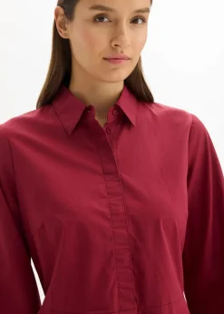 bonprix Kleider|Nachhaltigere Materialien^Hemdblusenkleid aus reiner Baumwolle pflaumenrot