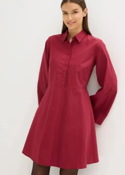 bonprix Kleider|Nachhaltigere Materialien^Hemdblusenkleid aus reiner Baumwolle pflaumenrot