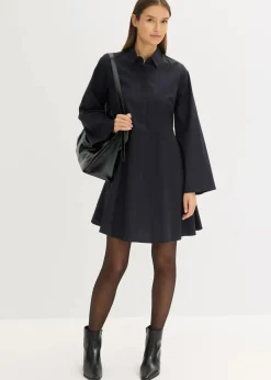 bonprix Bekleidung·Pullover & Strickjacken|Nachhaltigere Materialien^Hemdblusenkleid aus reiner Baumwolle schwarz