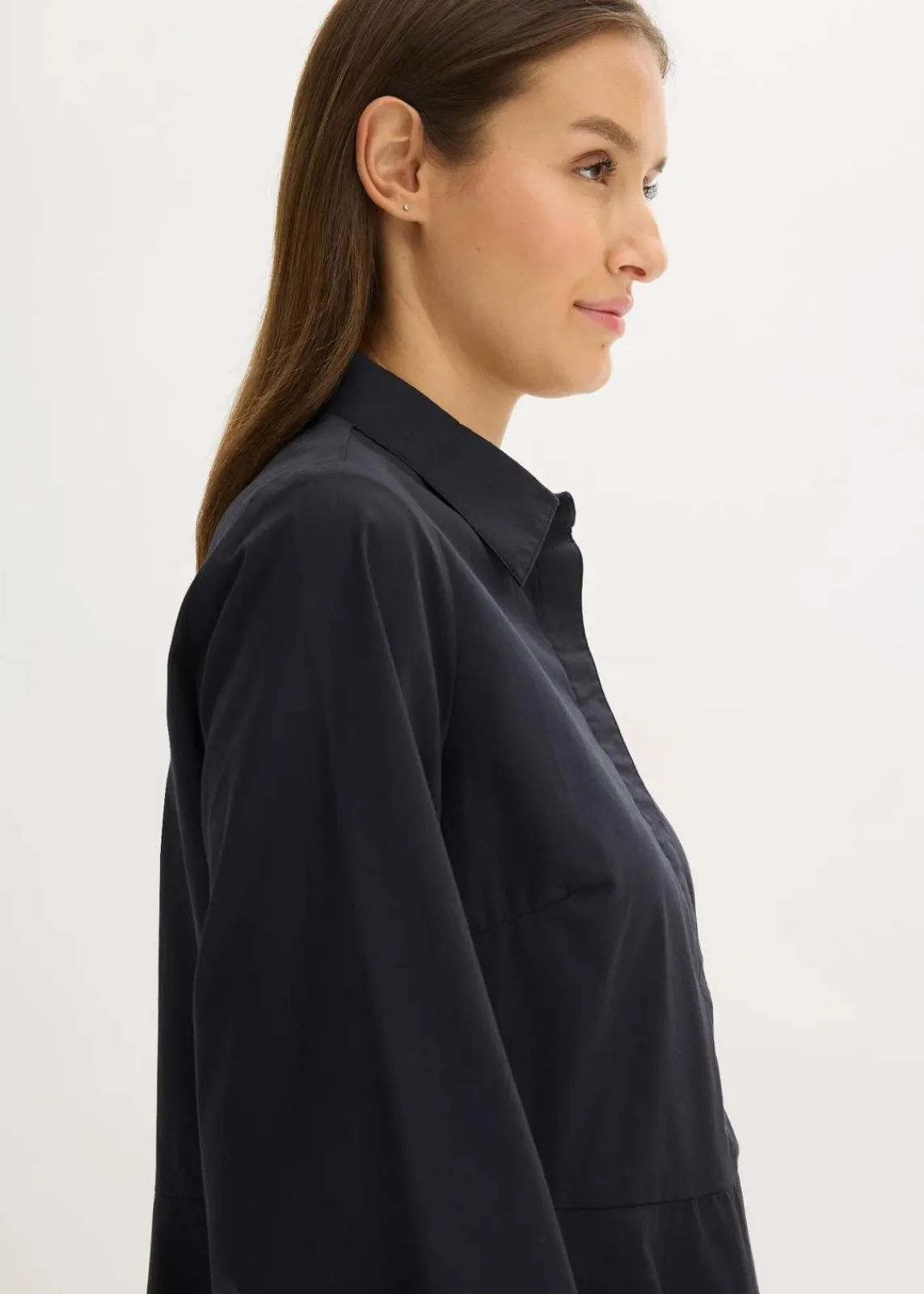 bonprix Bekleidung·Pullover & Strickjacken|Nachhaltigere Materialien^Hemdblusenkleid aus reiner Baumwolle schwarz