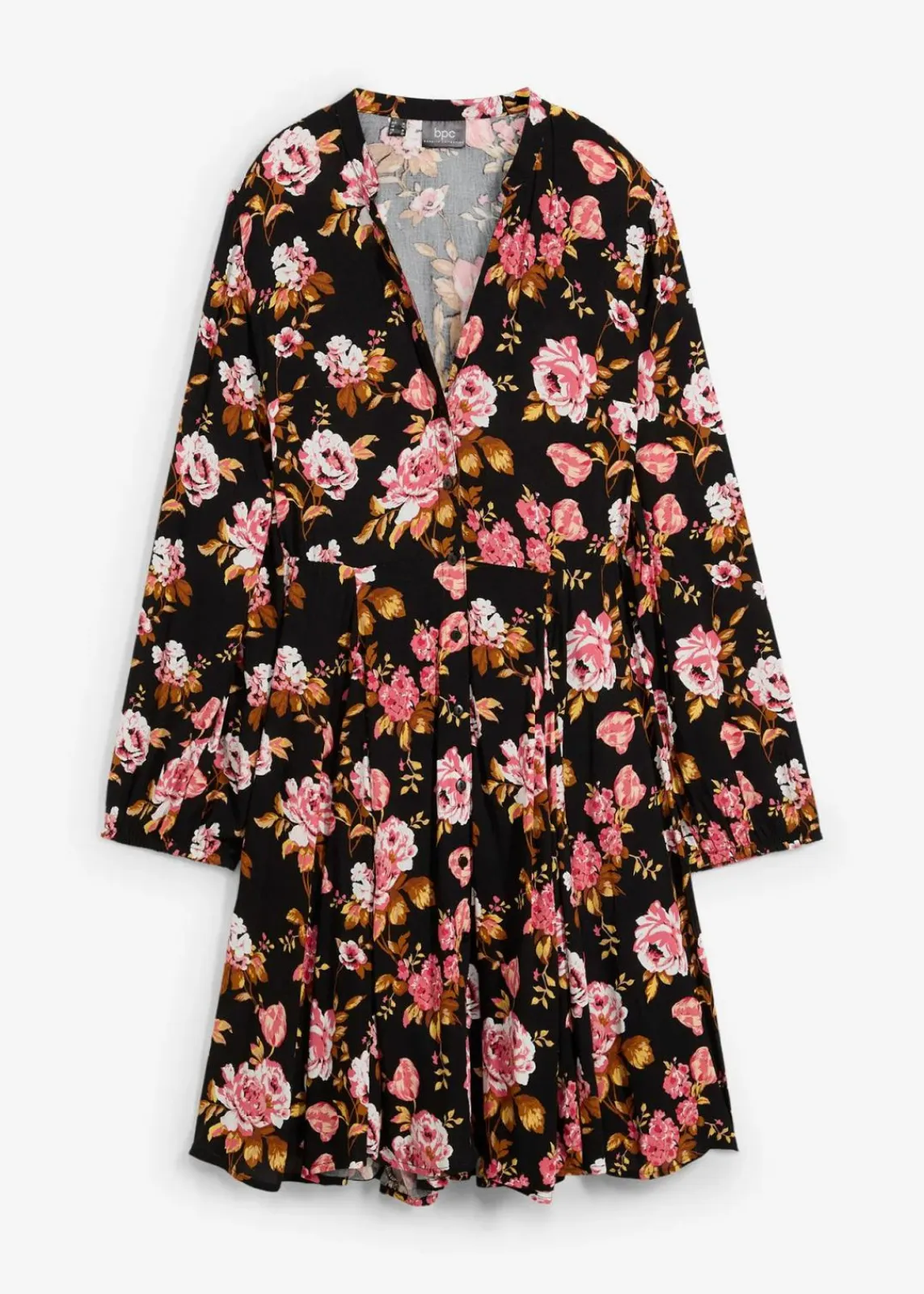 bonprix Bekleidung·Pullover & Strickjacken^Hemdblusenkleid aus reiner Viskose schwarz geblümt