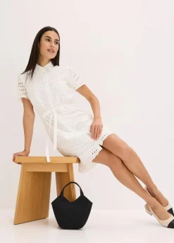 bonprix Bekleidung·Pullover & Strickjacken|Kleider^Hemdblusenkleid aus reiner Baumwolle weiß