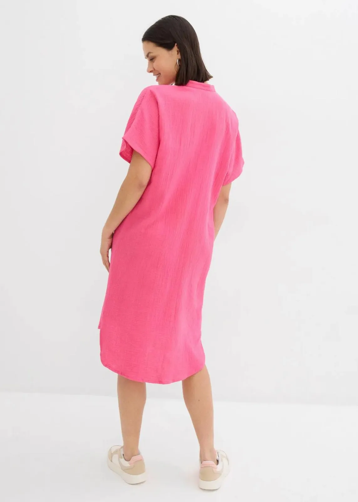 bonprix Kleider|Bekleidung·Pullover & Strickjacken^Hemdblusenkleid aus reiner Baumwolle dunkelpink
