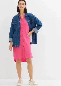 bonprix Kleider|Bekleidung·Pullover & Strickjacken^Hemdblusenkleid aus reiner Baumwolle dunkelpink