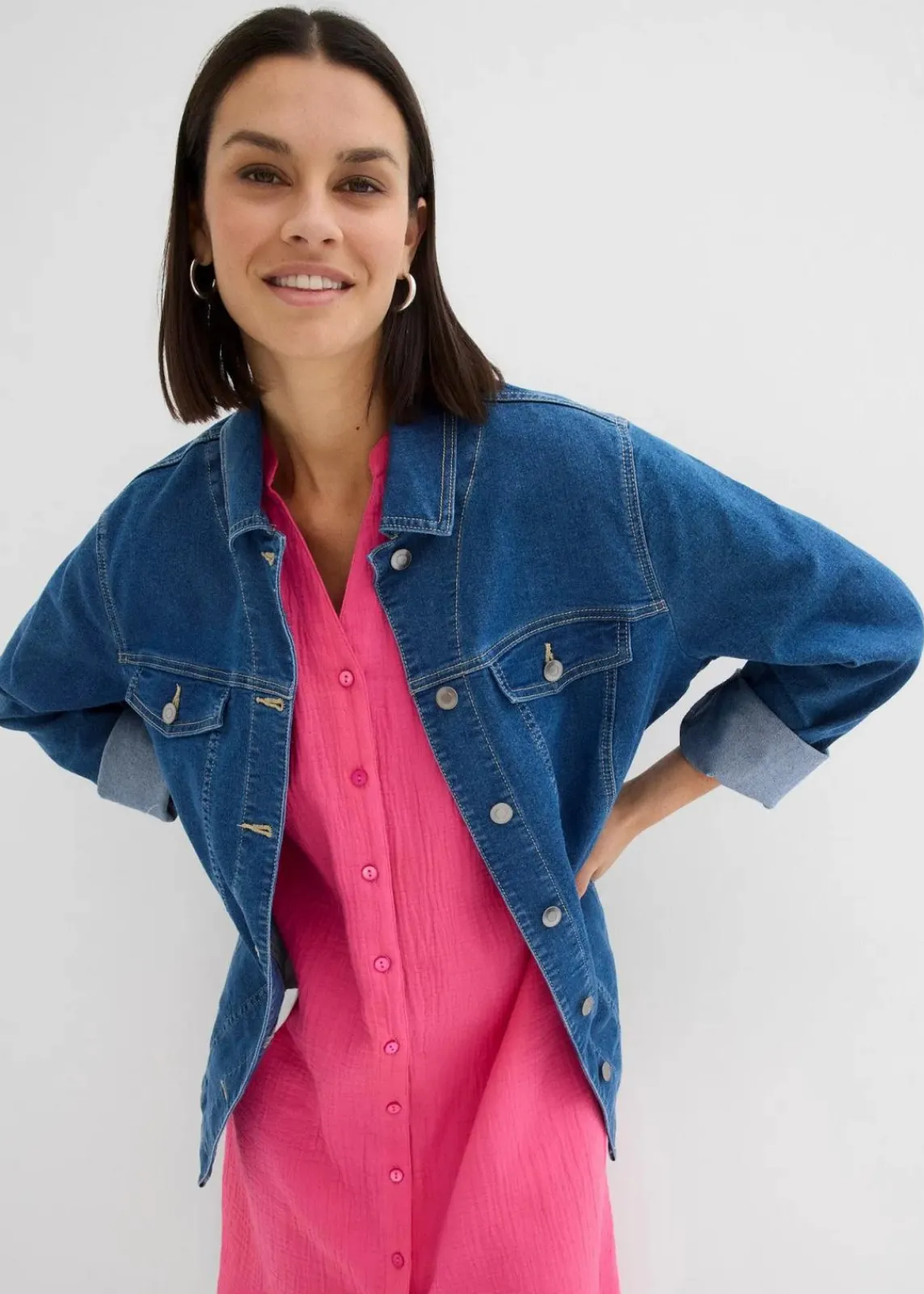 bonprix Kleider|Bekleidung·Pullover & Strickjacken^Hemdblusenkleid aus reiner Baumwolle dunkelpink