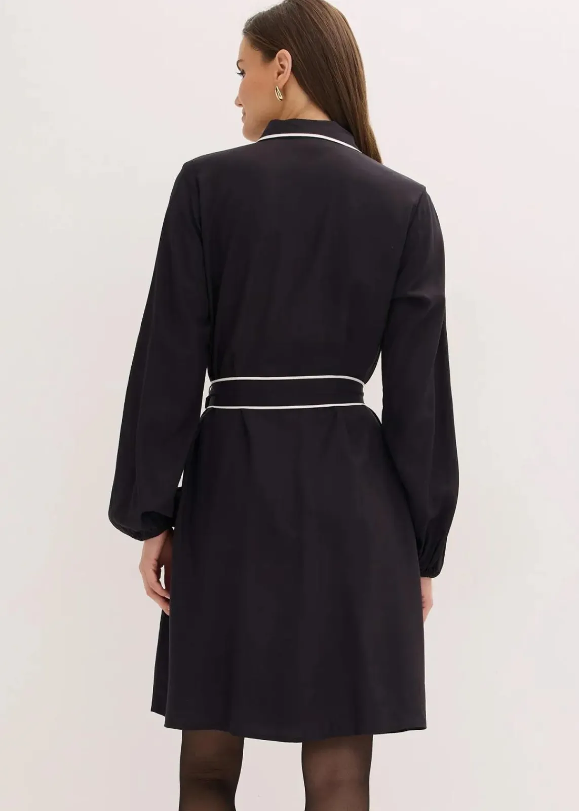 bonprix Bekleidung·Pullover & Strickjacken|Kleider^Hemdblusenkleid aus reiner Viskose schwarz/wollweiß