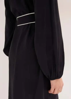 bonprix Bekleidung·Pullover & Strickjacken|Kleider^Hemdblusenkleid aus reiner Viskose schwarz/wollweiß