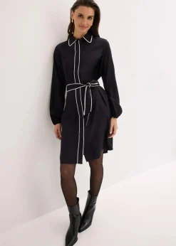 bonprix Bekleidung·Pullover & Strickjacken|Kleider^Hemdblusenkleid aus reiner Viskose schwarz/wollweiß