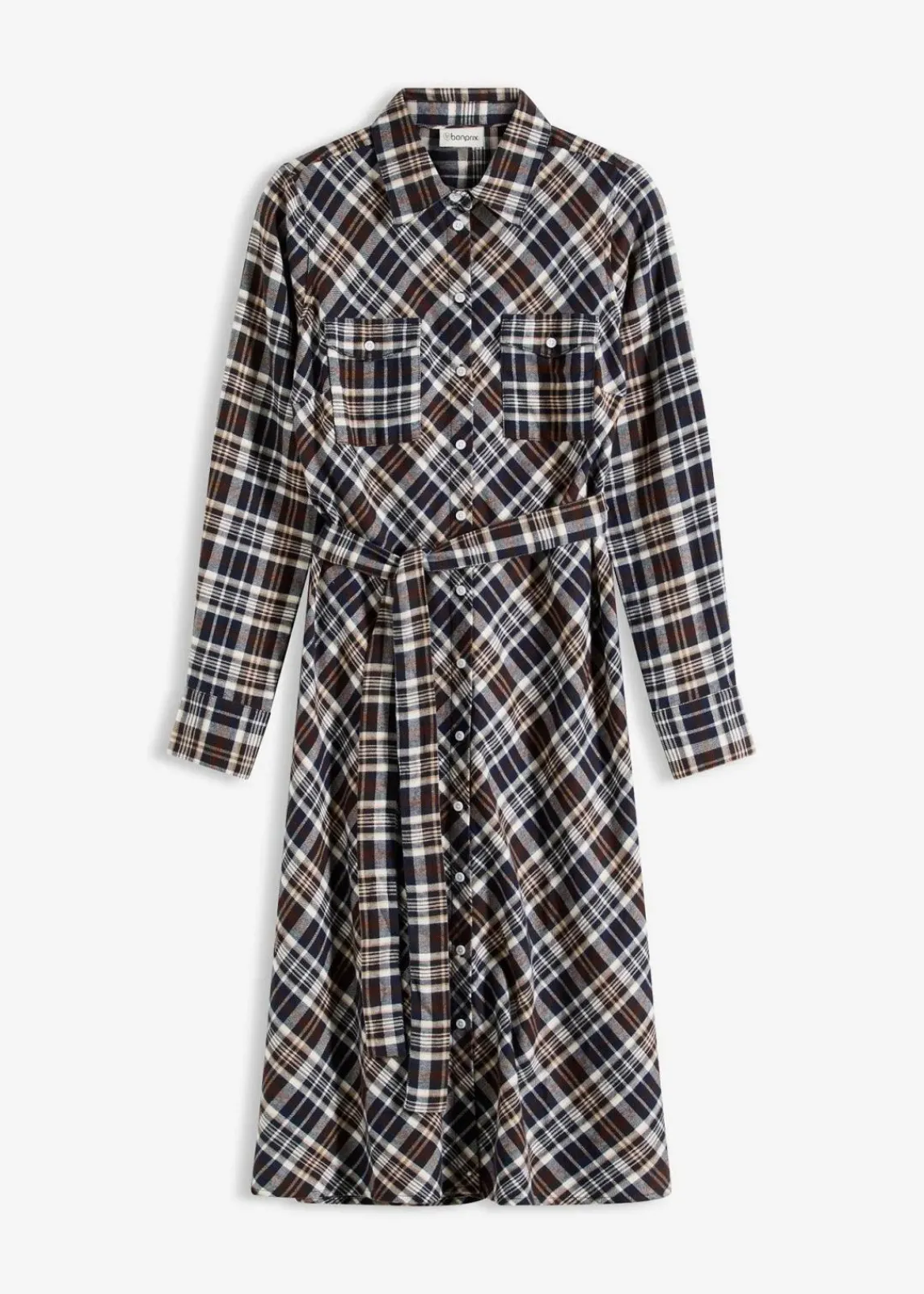 bonprix Kleider^Hemdblusenkleid aus softem Flanell dunkelbraun kariert