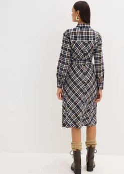 bonprix Kleider^Hemdblusenkleid aus softem Flanell dunkelbraun kariert
