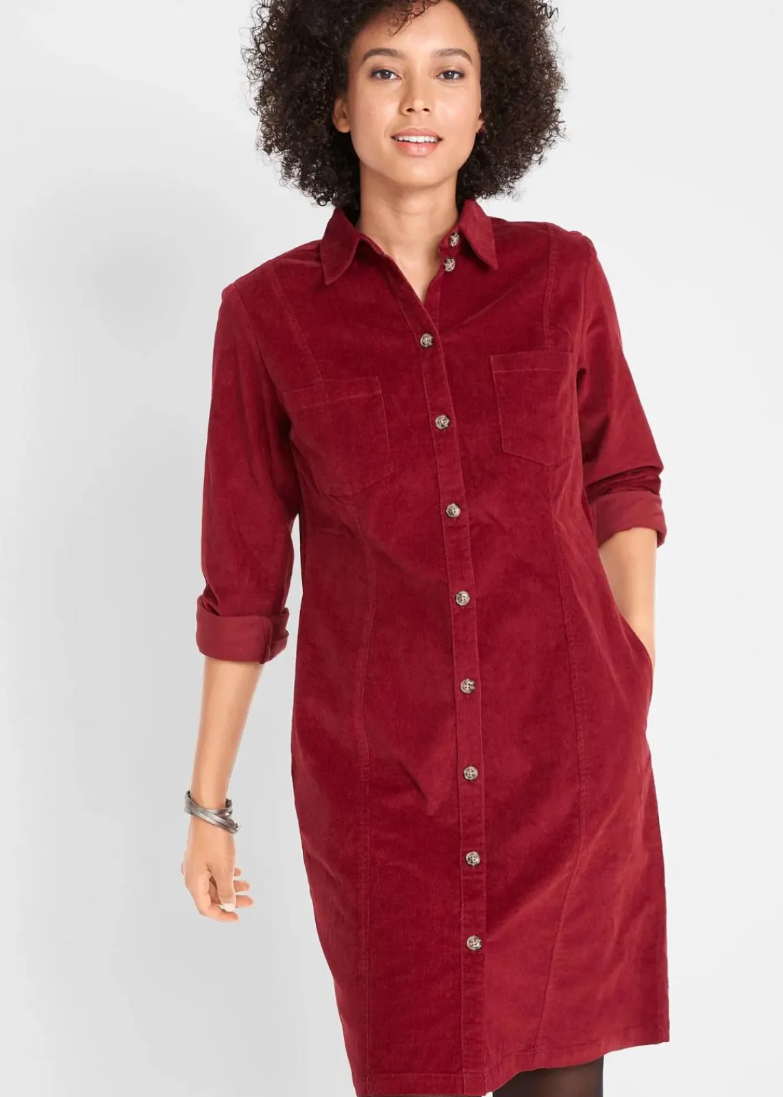 bonprix Kleider|Bekleidung·Pullover & Strickjacken^Hemdblusenkleid Cord, Stretch kastanienrot