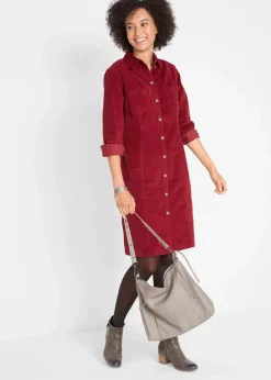 bonprix Kleider|Bekleidung·Pullover & Strickjacken^Hemdblusenkleid Cord, Stretch kastanienrot