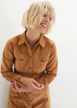 bonprix Kleider|Bekleidung·Pullover & Strickjacken^Hemdblusenkleid Cord, Stretch eiskaffee
