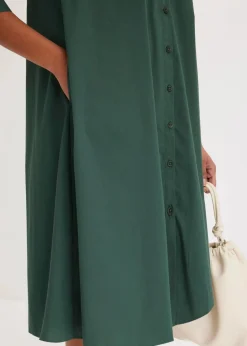 bonprix Kleider|Bekleidung·Pullover & Strickjacken^Hemdblusenkleid mit Baumwolle schattengrün