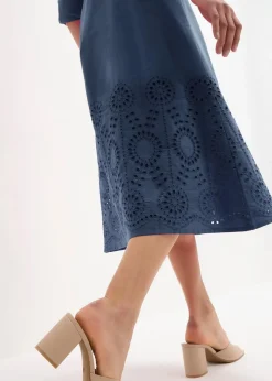 bonprix Kleider|Bekleidung·Pullover & Strickjacken^Hemdblusenkleid mit Lochstickerei dunkelblau