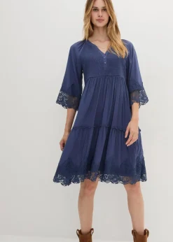 bonprix Bekleidung·Pullover & Strickjacken|Kleider^Hemdblusenkleid mit Spitze indigo