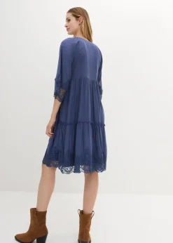 bonprix Bekleidung·Pullover & Strickjacken|Kleider^Hemdblusenkleid mit Spitze indigo