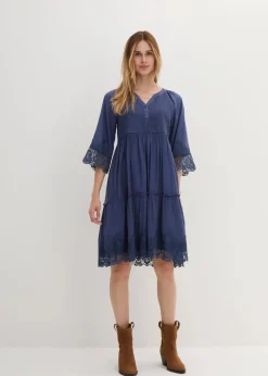 bonprix Bekleidung·Pullover & Strickjacken|Kleider^Hemdblusenkleid mit Spitze indigo