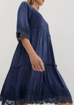 bonprix Bekleidung·Pullover & Strickjacken|Kleider^Hemdblusenkleid mit Spitze indigo