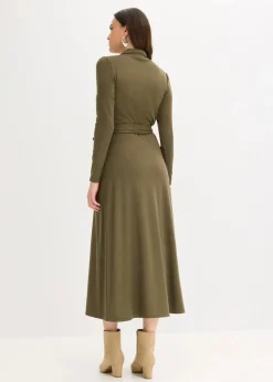 bonprix Bekleidung·Pullover & Strickjacken|Kleider^Hemdblusenkleid mit Viskose dunkeloliv