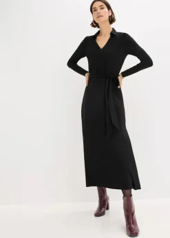 bonprix Kleider|Bekleidung·Pullover & Strickjacken^Hemdblusenkleid mit Viskose schwarz