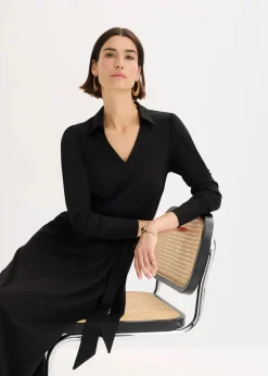 bonprix Kleider|Bekleidung·Pullover & Strickjacken^Hemdblusenkleid mit Viskose schwarz