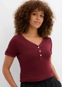 bonprix Bekleidung·Röcke|Basics^Henleyshirt aus reiner Bio-Baumwolle ahornrot