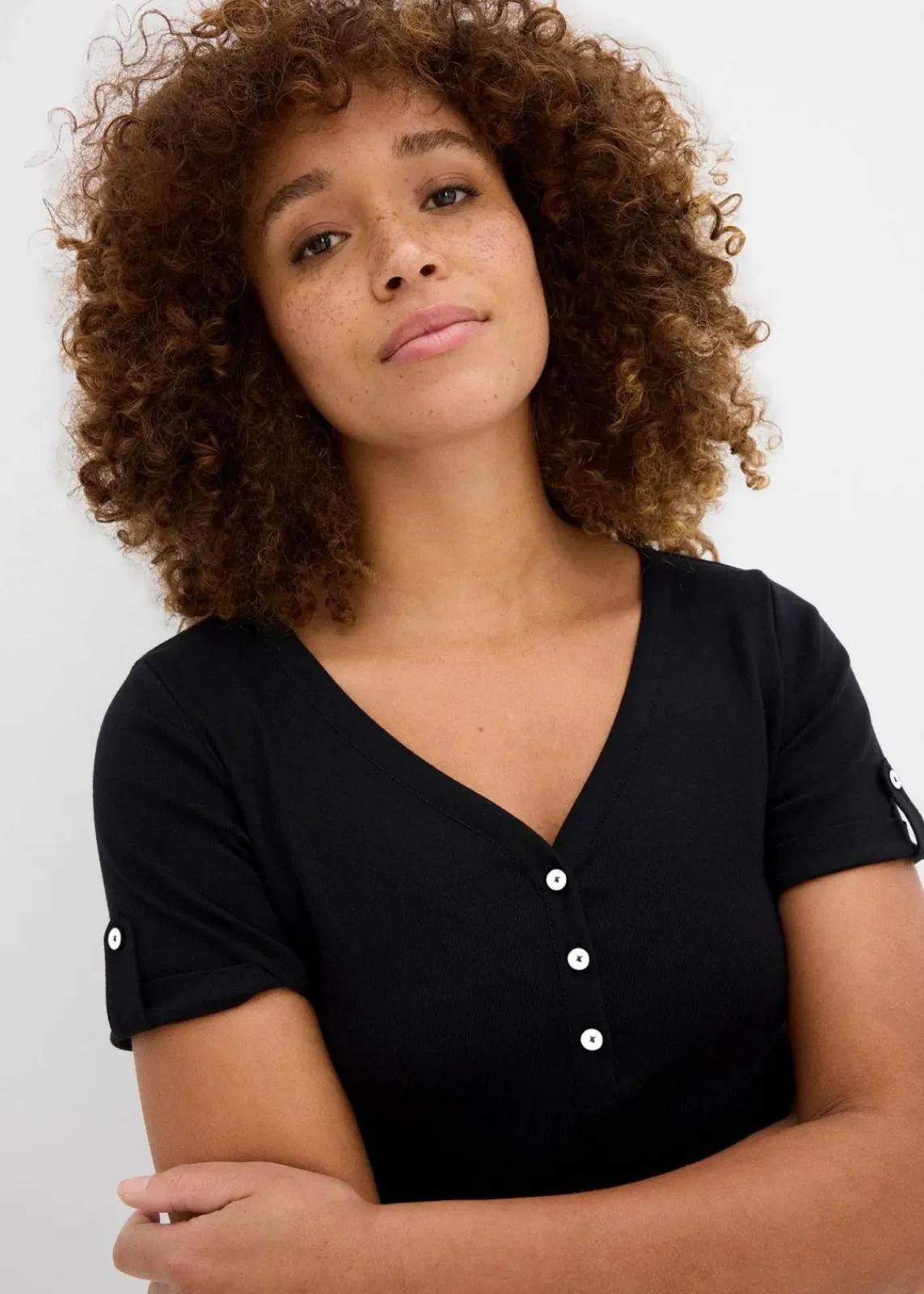 bonprix Nachhaltigere Materialien|Shirts & Tops^Henleyshirt aus reiner Bio-Baumwolle schwarz