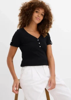 bonprix Nachhaltigere Materialien|Shirts & Tops^Henleyshirt aus reiner Bio-Baumwolle schwarz