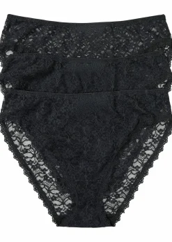 bonprix Wäsche·Höschen|Nachhaltigere Materialien^High-Leg Maxislip aus recycelter Spitze (3er Pack) schwarz