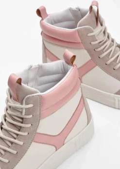 bonprix Sneaker^High-Top-Sneaker wollweiß/hellsand/rosa