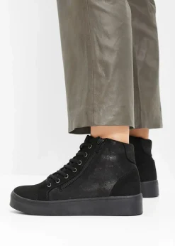 bonprix Sneaker|Schuhe & Accessoires In Spezialgrößen·Schuhe In Übergröße^High-Top-Sneaker mit Plateau-Sohle schwarz bedruckt