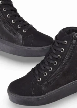 bonprix Sneaker|Schuhe & Accessoires In Spezialgrößen·Schuhe In Übergröße^High-Top-Sneaker mit Plateau-Sohle schwarz bedruckt