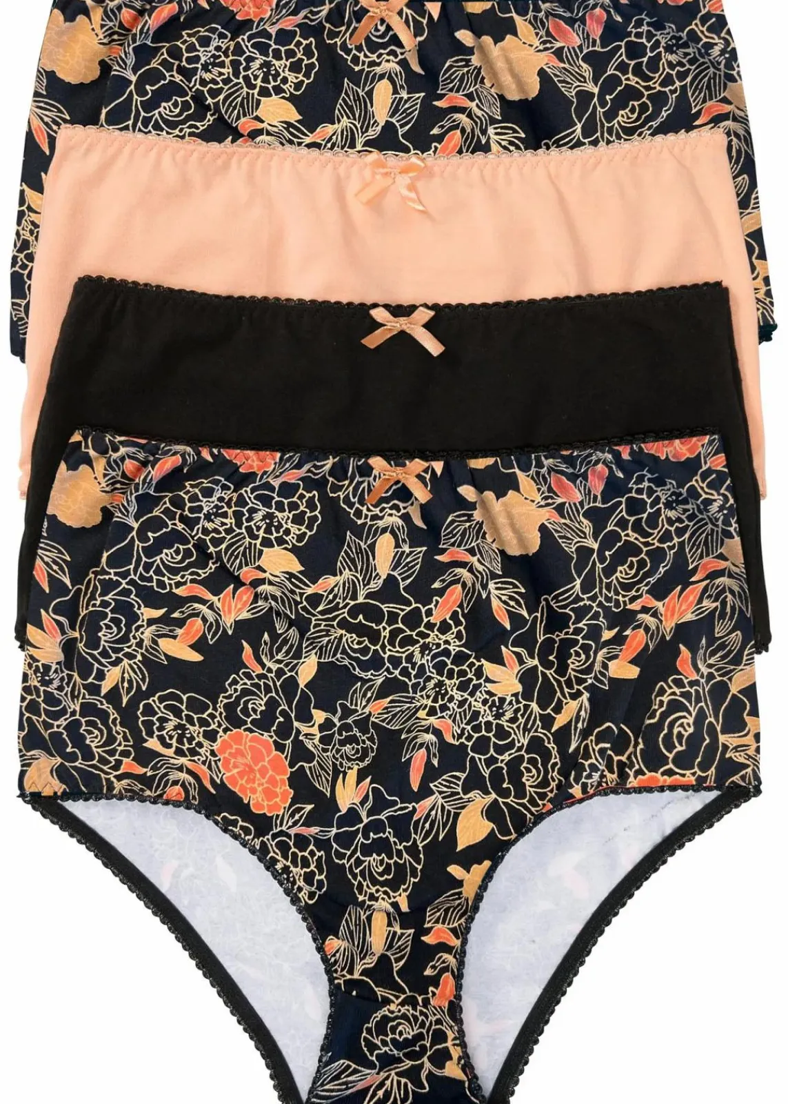 bonprix Wäsche·Baumwollunterwäsche|Wäsche·Höschen^Highwaist Slip (4er Pack) schwarz geblümt + schwarz + melba