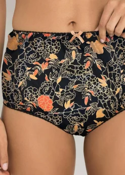 bonprix Wäsche·Baumwollunterwäsche|Wäsche·Höschen^Highwaist Slip (4er Pack) schwarz geblümt + schwarz + melba