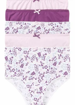 bonprix Wäsche·Baumwollunterwäsche|Wäsche·Höschen^Highwaist Slip (5er Pack) bedruckt + mattflieder + mattrosa