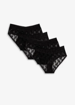 bonprix Wäsche·Höschen|Höschen^Highwaist Slip aus Spitze mit Raffung (4er Pack) schwarz