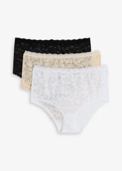 bonprix Nachhaltigere Materialien|Höschen^Highwaist Slip aus Spitze (3er Pack) schwarz+weiß+sandbeige