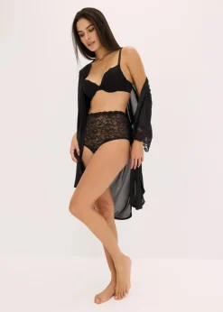 bonprix Nachhaltigere Materialien|Höschen^Highwaist Slip aus Spitze (3er Pack) schwarz+weiß+sandbeige