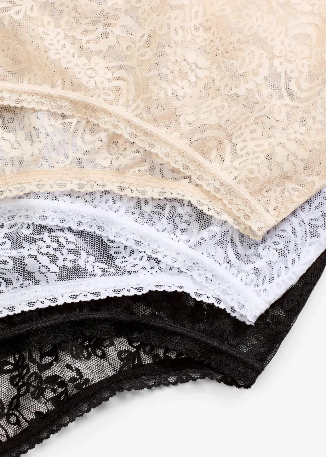 bonprix Nachhaltigere Materialien|Höschen^Highwaist Slip aus Spitze (3er Pack) schwarz+weiß+sandbeige