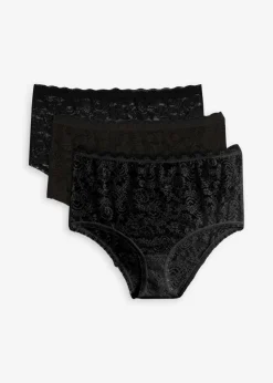 bonprix Wäsche·Höschen|Nachhaltigere Materialien^Highwaist Slip aus Spitze (3er Pack) schwarz