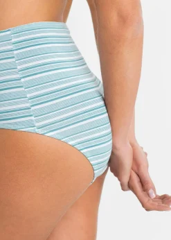bonprix Höschen|Baumwollunterwäsche^Highwaist Slip (6er Pack) mattkobalttürkis + weiß gestreift